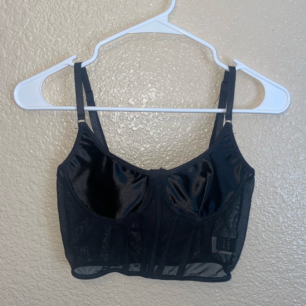 Sexy Silky Satin Bustier Corset Crop Top - BLACK Small